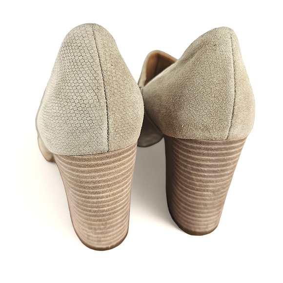 Anthropologie/Franco Sarto Ellison Taupe Suede Open Toe Block Heels Size 10M - Picture 4 of 13